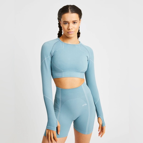 AYBL Reflex Seamless Long Sleeve Crop Top in Teal Size XS - Picture 1 of 16